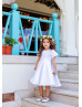 Short Sleeves White Satin Classic Flower Girl Dress